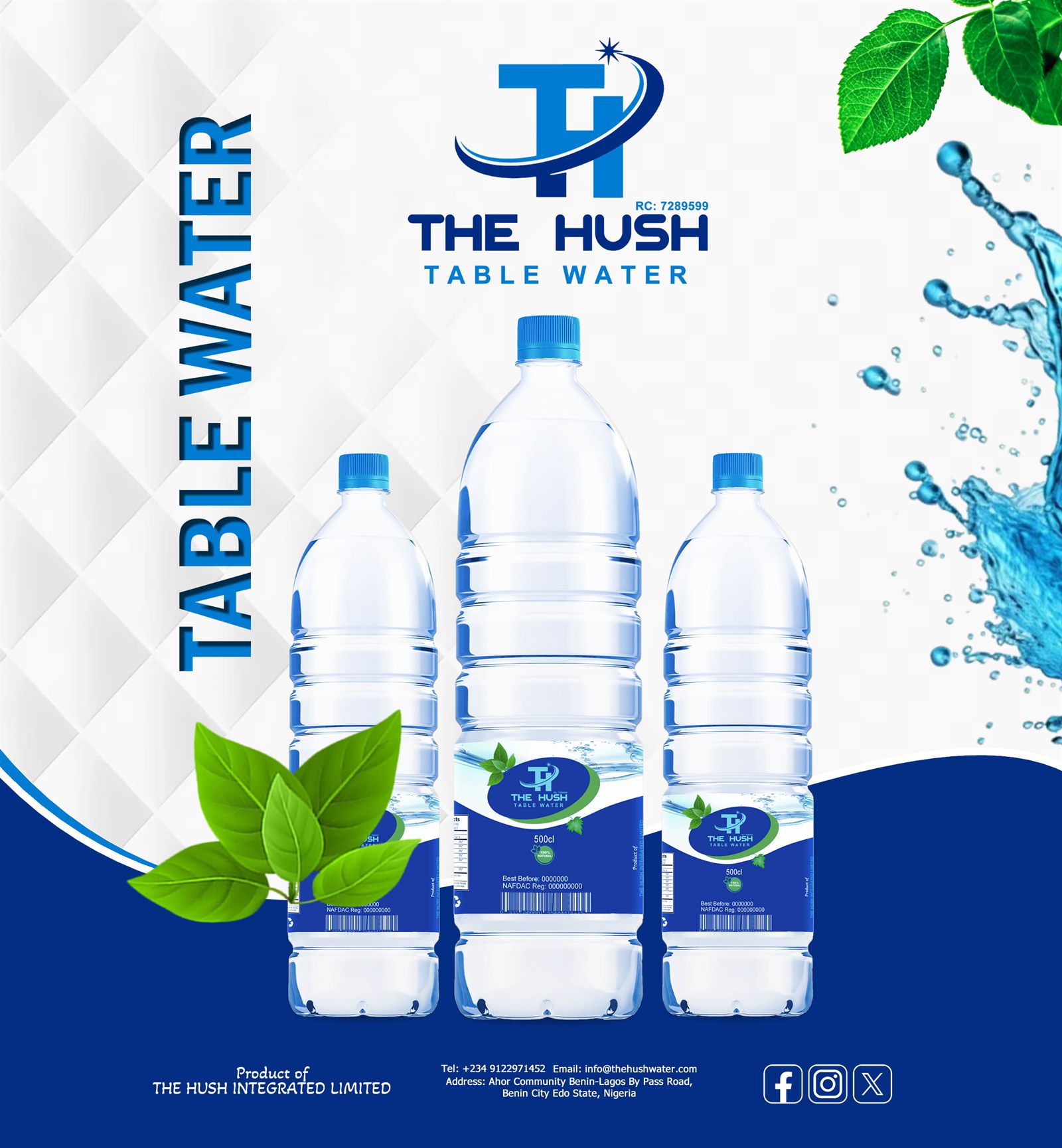 The Hush sachet and table water